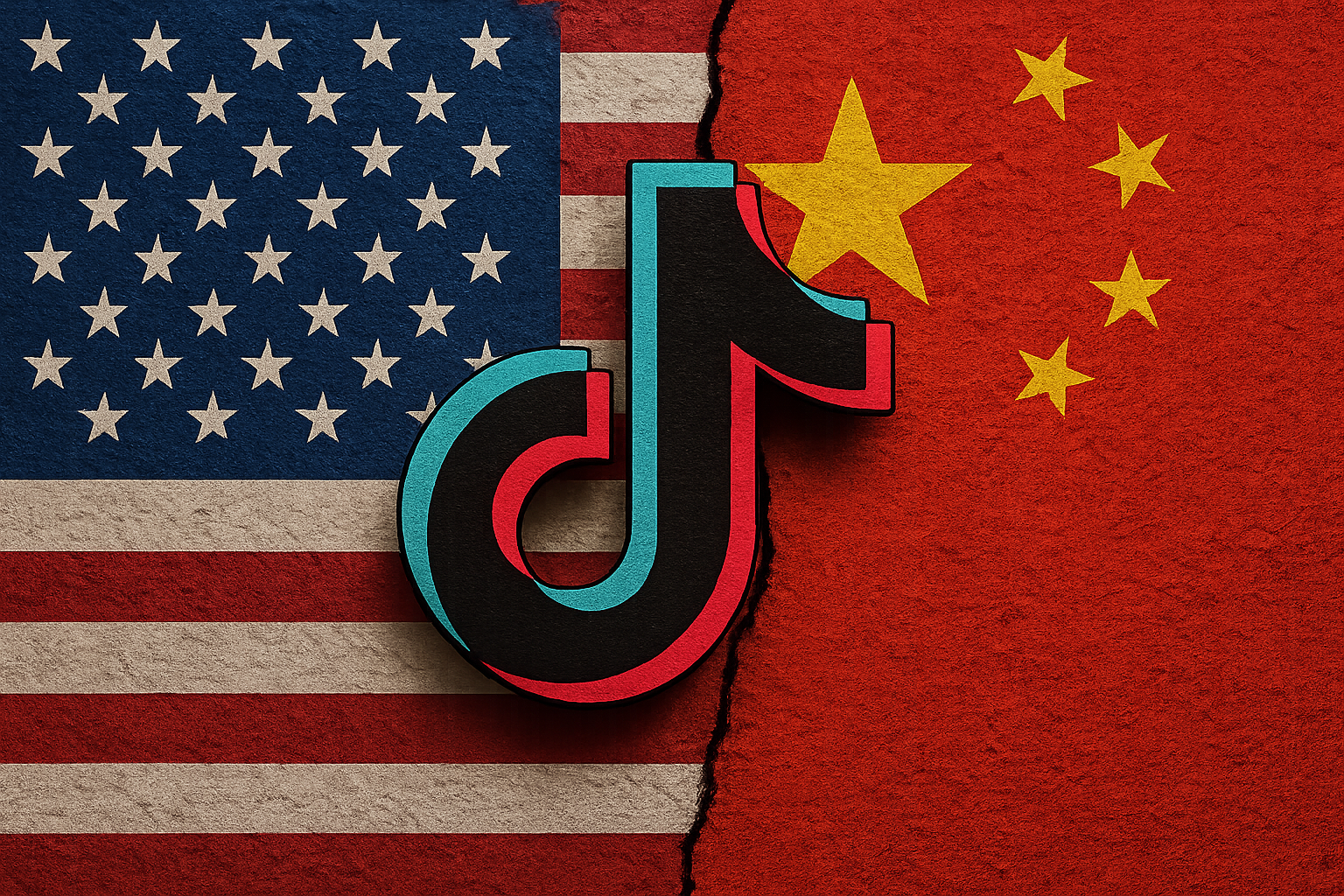 TikTok logo between U.S. and China flags representing standoff