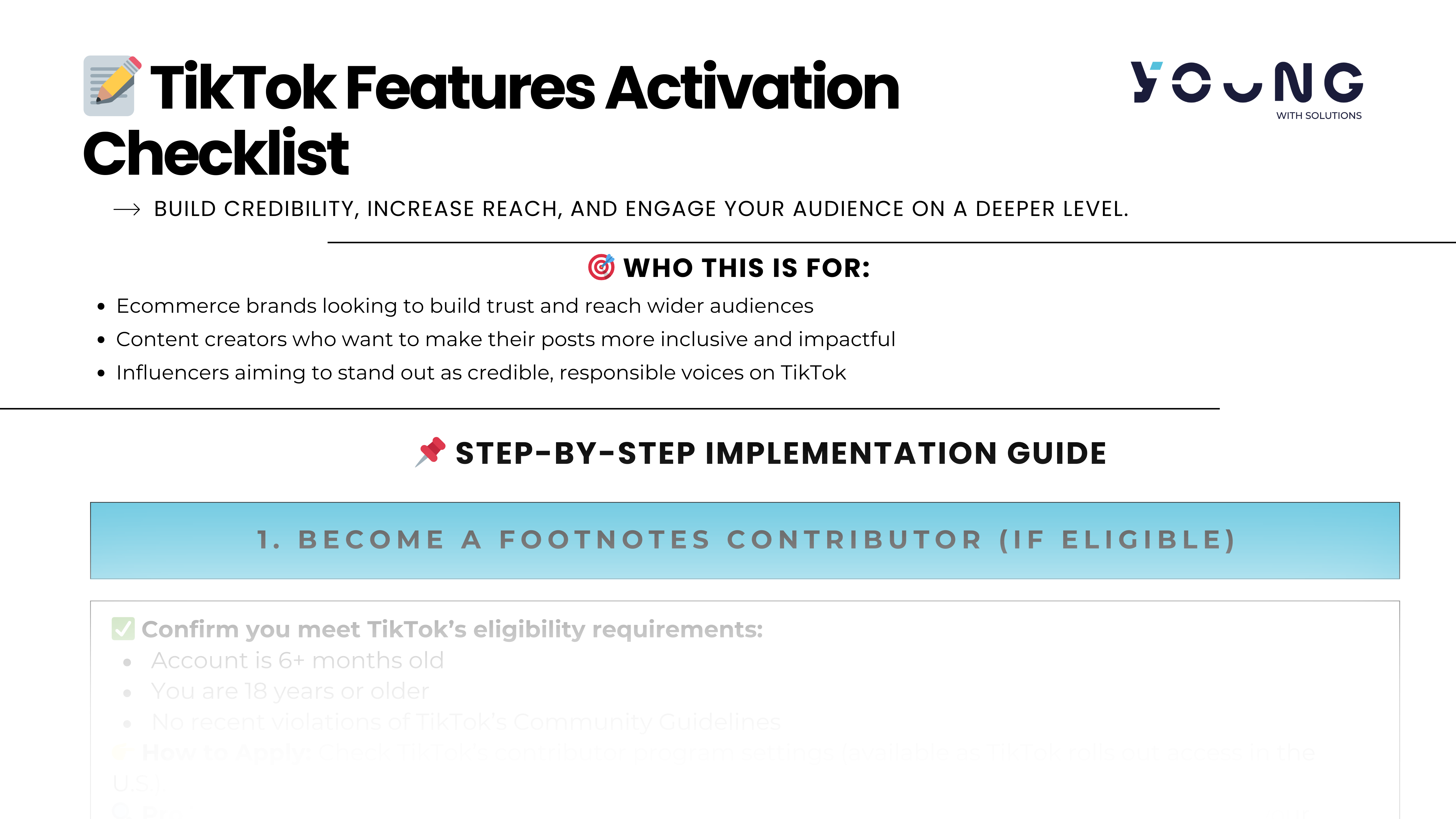Preview of TikTok Features Activation Checklist